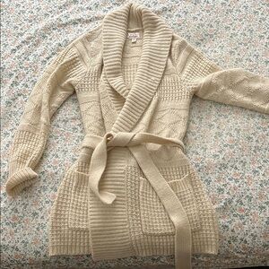 Cream belted sweater cartigan